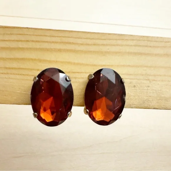 Stunning Vintage Large Root Beer Brown Rhinestones ClipOn Earrings Made in China - Picture 1 of 7